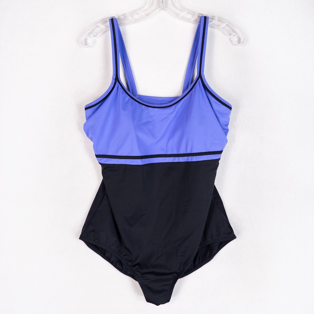 Reebok Womens One Piece Swimsuit Size 16 Blue Black Colorblock Athletic Swimwear